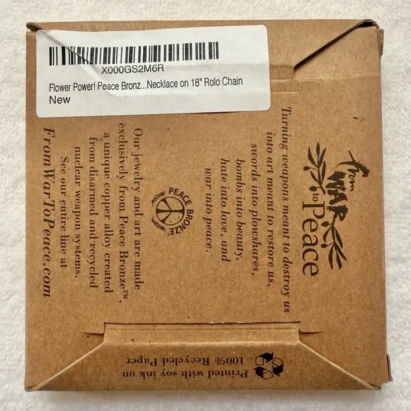 Flower Power Peace Bronze Pendant Necklace on 18" Rolo Chain - Picture 4 of 4